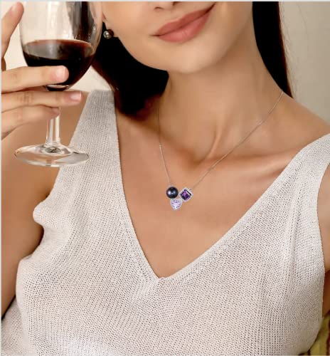 CHAULRI Tahitian Black Pearl Natural Purple Amethyst Ombre Gemstone Heart Shaped Pendant Necklace