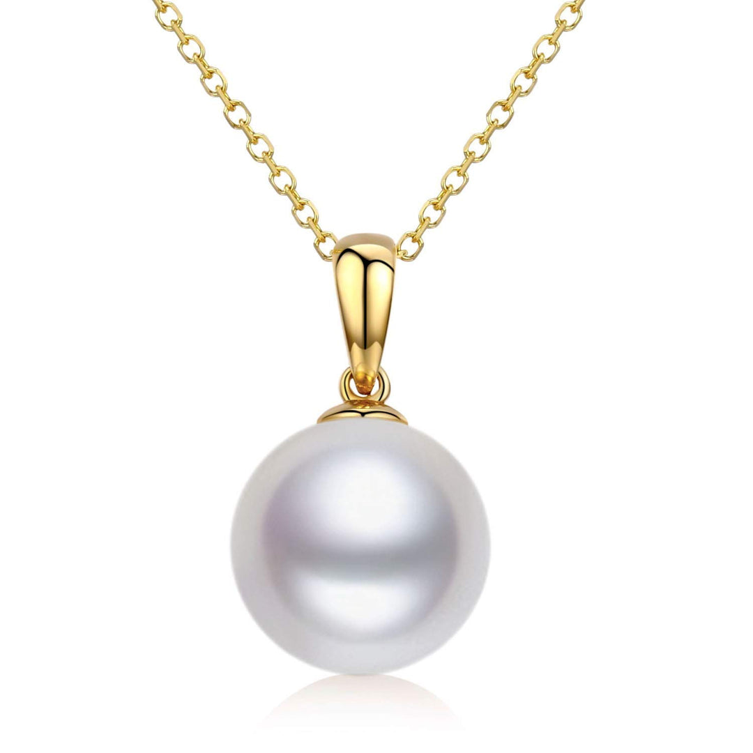 Solid Gold Genuine White Pearl Pendant Necklace