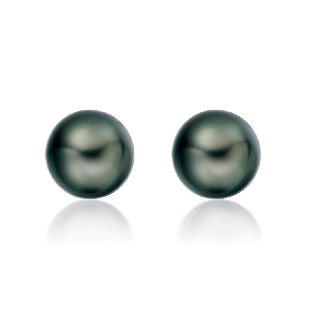 14K Gold Premium Tahitian Black Pearl Stud Earrings