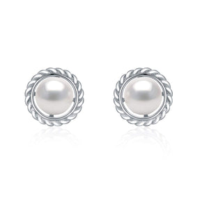Love Knot Pearl Sterling Silver Stud Earrings