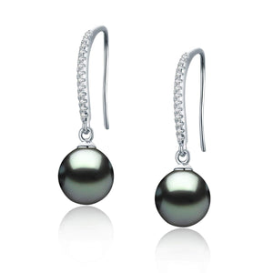 Minimalist Modern Sleek Tahitian Black Pearl Earrings (Swing)