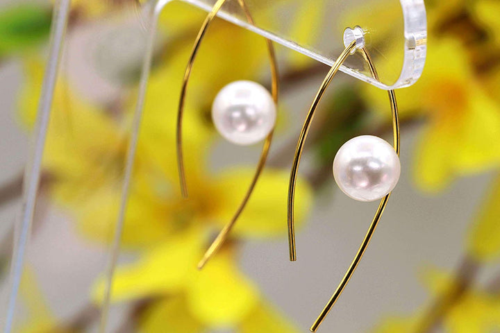 Minimalist Modern Sleek White Pearl Marquise Hoop Earrings