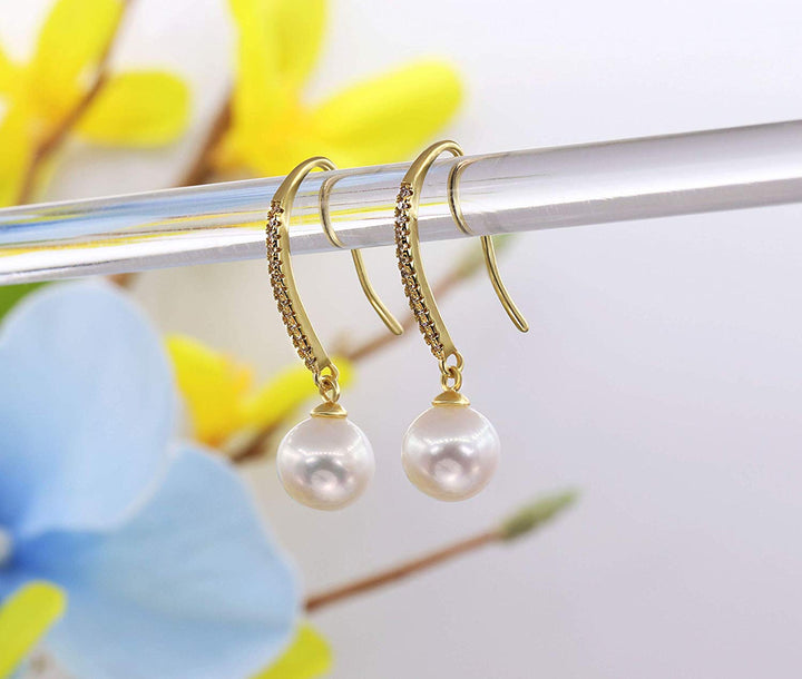 Minimalist Genuine White Pearl Dangle Drop Earrings