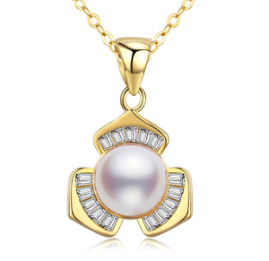 Lucky Three-Petal Flower Pearl Pendant Necklace