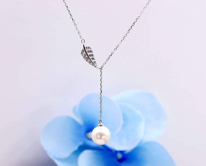 Blessing Feather Pearl Pendant Necklace