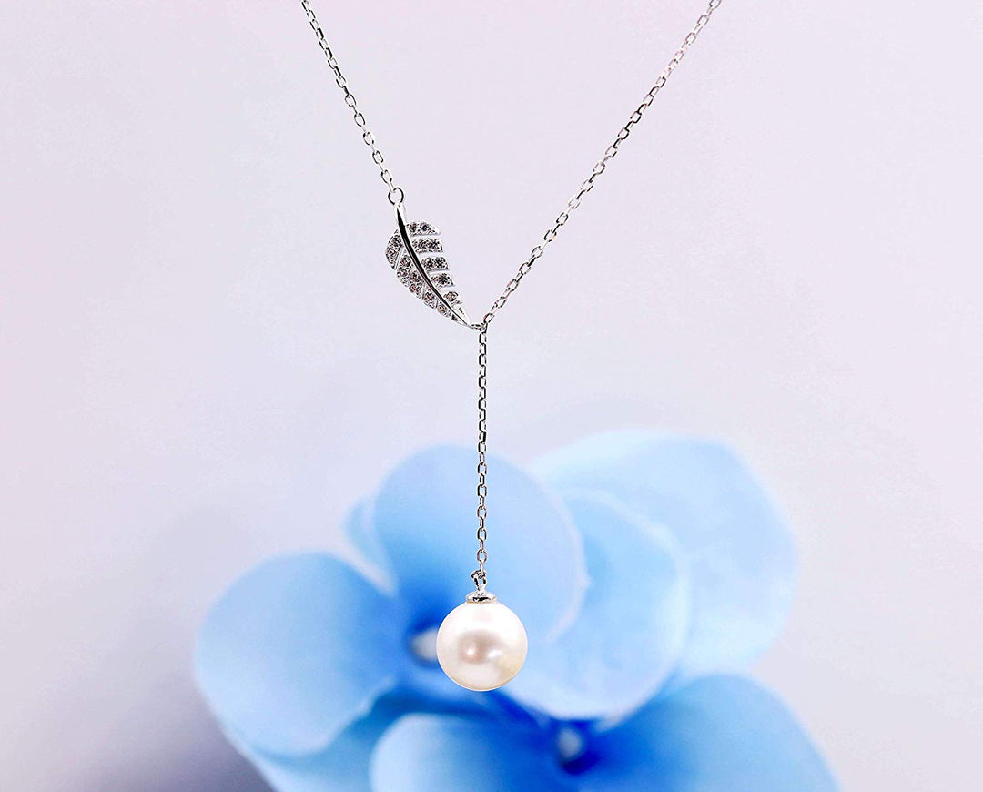 Blessing Feather Pearl Pendant Necklace