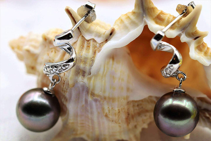 Elegant Genuine Tahitian Pearl Dangle Drop Earrings