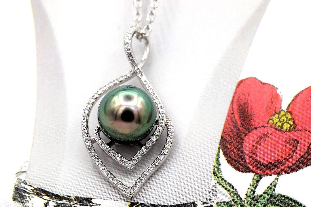 Lucky Peacock Genuine Tahitian Black Pearl Necklace