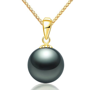 CHAULRI 18K Gold Single Tahitian Black Pearl Pendant Adjustable Fancy 15 - 24 Inch Sturdy Chain