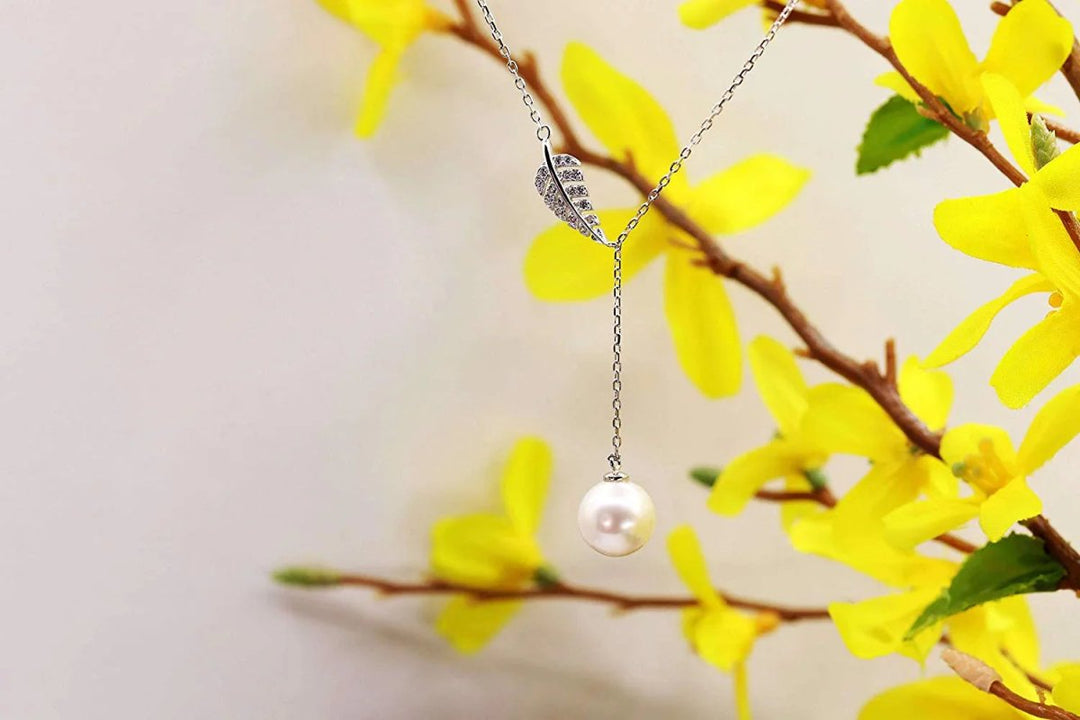 Blessing Feather Pearl Pendant Necklace - CHAULRI