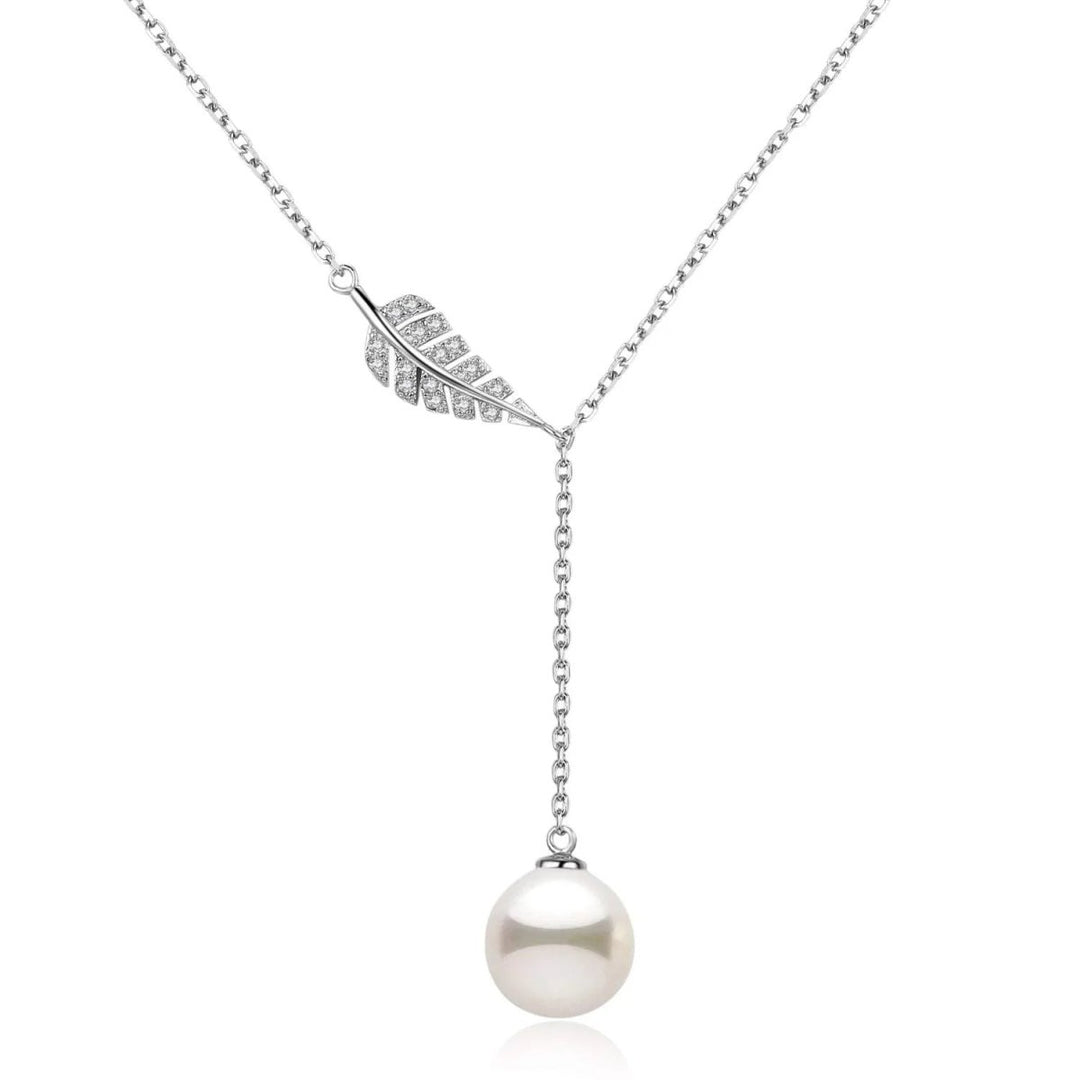Blessing Feather Pearl Pendant Necklace - CHAULRI