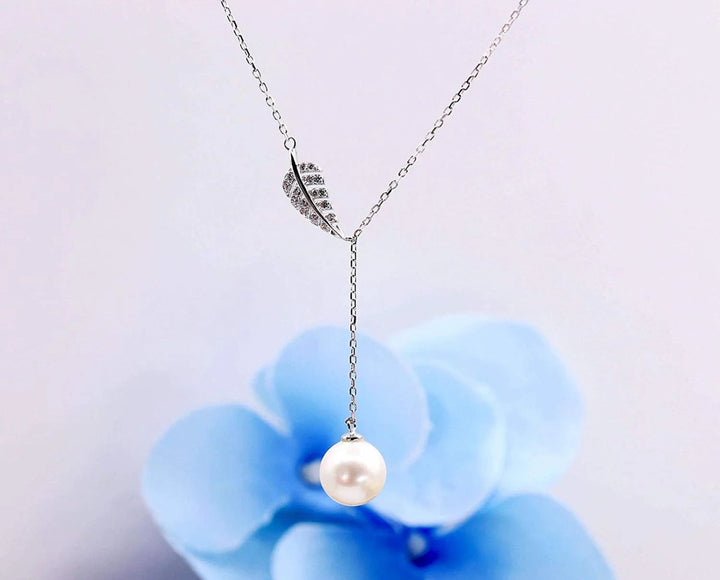 Blessing Feather Pearl Pendant Necklace - CHAULRI