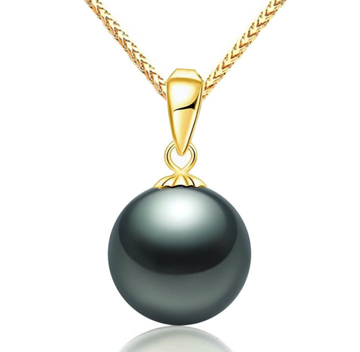 CHAULRI 18K Gold Single Tahitian Black Pearl Pendant Adjustable Fancy 15 - 24 Inch Sturdy Chain - CHAULRI