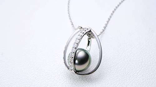 CHAULRI Drop of Love Tahitian Black Pearl Necklace w/ Moissanite accents and Adjustable 19 Inch Chain - CHAULRI