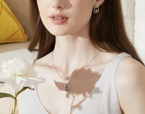 CHAULRI Drop of Love Tahitian Black Pearl Necklace w/ Moissanite accents and Adjustable 19 Inch Chain - CHAULRI