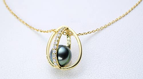 CHAULRI Drop of Love Tahitian Black Pearl Necklace w/ Moissanite and Adjustable 19 Inch Chain - CHAULRI