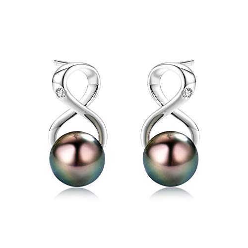 CHAULRI Infinity Earrings AAA Quality Genuine Tahitian Black Pearl 8 - 9mm - CHAULRI