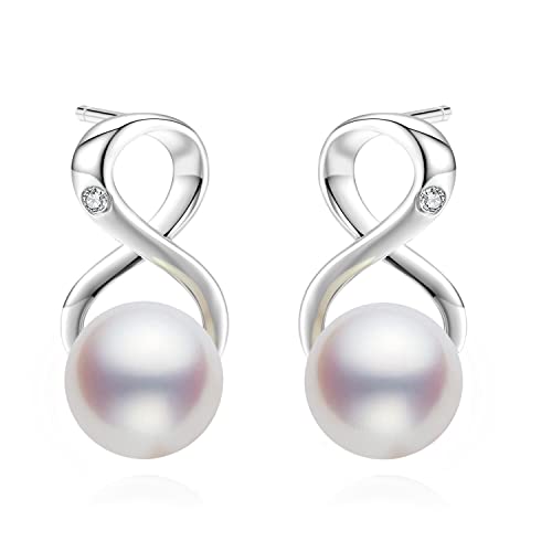 CHAULRI Infinity Earrings Genuine Premium White Pearl 8 - 9mm - CHAULRI