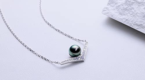 CHAULRI Lucky Chevron Top Grade AAA Tahitian Black Pearl Necklace w/ 19 Inch Adjustable Chain - CHAULRI