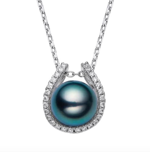 CHAULRI Lucky Horseshoe Top Grade AAA Tahitian Black Pearl Necklace w/ Adjustable 19 Inch Chain - CHAULRI