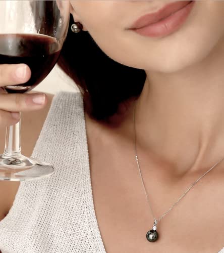 CHAULRI Solid 18K Gold Top Grade AAA Single Tahitian Black Pearl Pendant Necklace with 18 Inch Solid 18K Gold Chain - CHAULRI