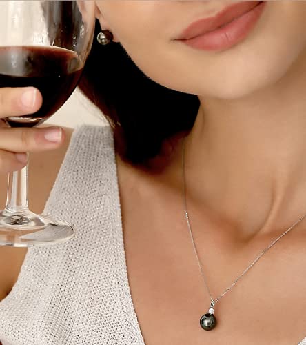 CHAULRI Solid 18K White Gold Tahitian Black Pearl Pendant Necklace - CHAULRI