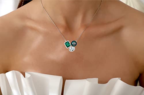 CHAULRI Tahitian Black Pearl Natural Prasiolite Light Green Amethyst Quartz Simulated Emerald Ombre Gemstone Pendant Necklace - CHAULRI