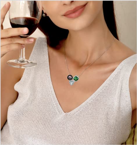 CHAULRI Tahitian Black Pearl Natural Prasiolite Light Green Amethyst Quartz Simulated Emerald Pendant Necklace - CHAULRI