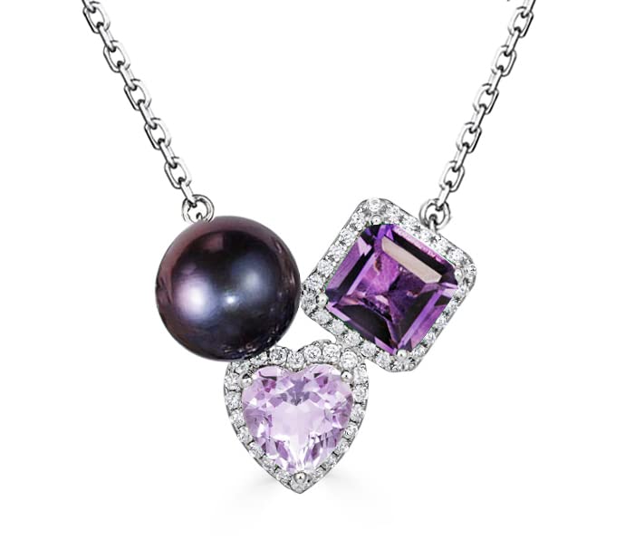 CHAULRI Tahitian Black Pearl Natural Purple Amethyst Ombre Gemstone Heart Shaped Pendant Necklace - CHAULRI