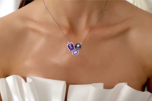 CHAULRI Tahitian Black Pearl Natural Purple Amethyst Ombre Gemstone Pendant Necklace - CHAULRI