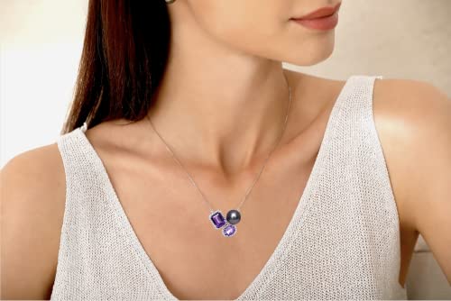 CHAULRI Tahitian Black Pearl Natural Purple Amethyst Ombre Gemstone Pendant Necklace - CHAULRI