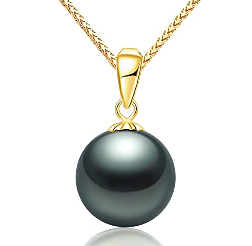 CHAULRI Upgraded Thick 18K Gold Bail Single Tahitian Black Pearl Pendant Adjustable Fancy 15 - 24 Inch Chain Necklace - CHAULRI