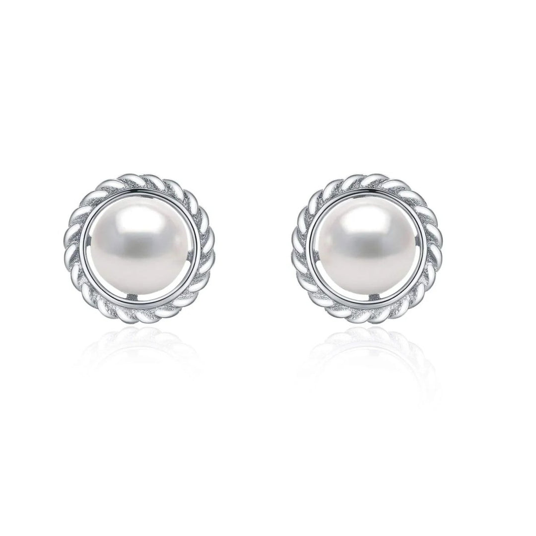 Love Knot Pearl Sterling Silver Stud Earrings - CHAULRI
