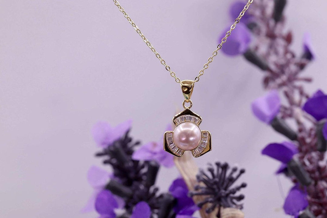 Lucky Three - Petal Flower Pearl Pendant Necklace - CHAULRI