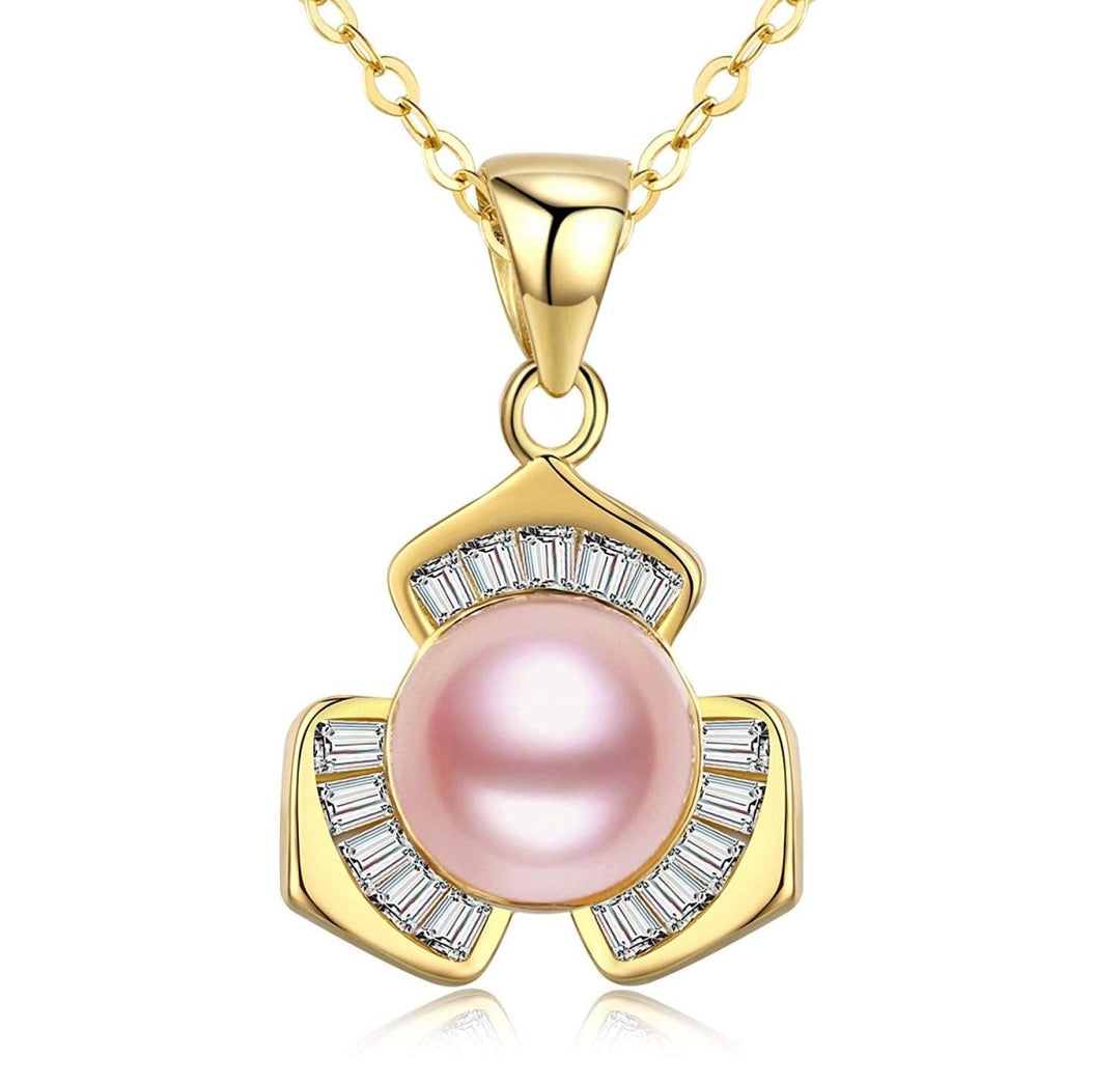 Lucky Three - Petal Flower Pearl Pendant Necklace - CHAULRI