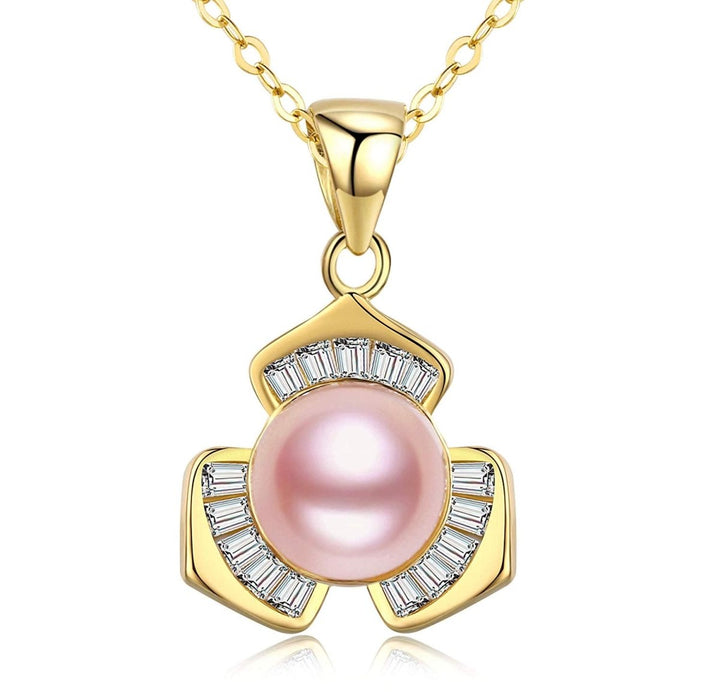 Lucky Three - Petal Flower Pearl Pendant Necklace - CHAULRI