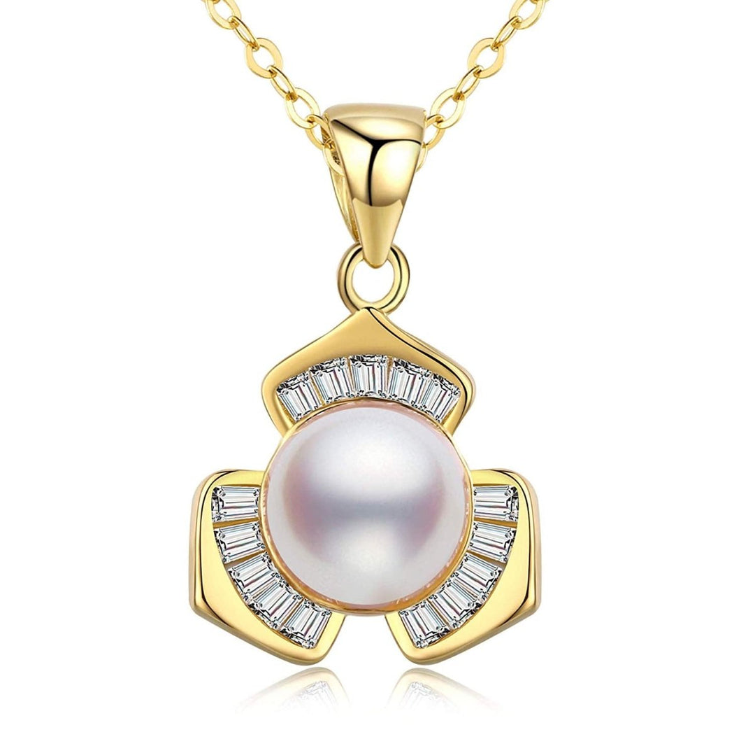 Lucky Three - Petal Flower Pearl Pendant Necklace - CHAULRI