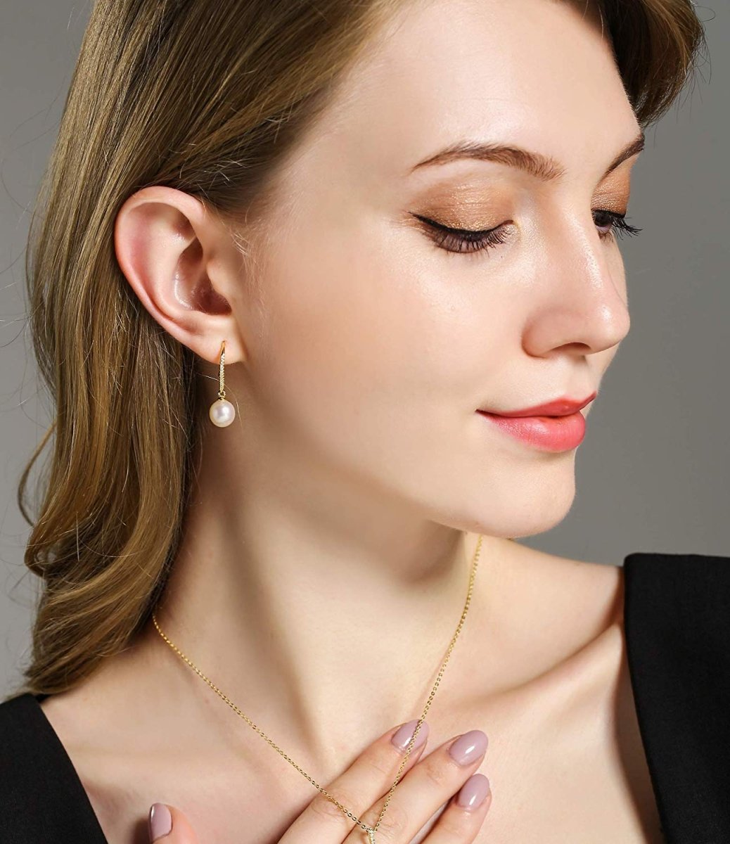 Minimalist Genuine White Pearl Dangle Drop Earrings - CHAULRI