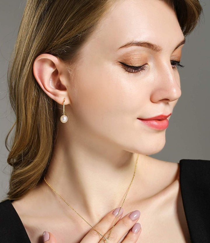 Minimalist Genuine White Pearl Dangle Drop Earrings - CHAULRI