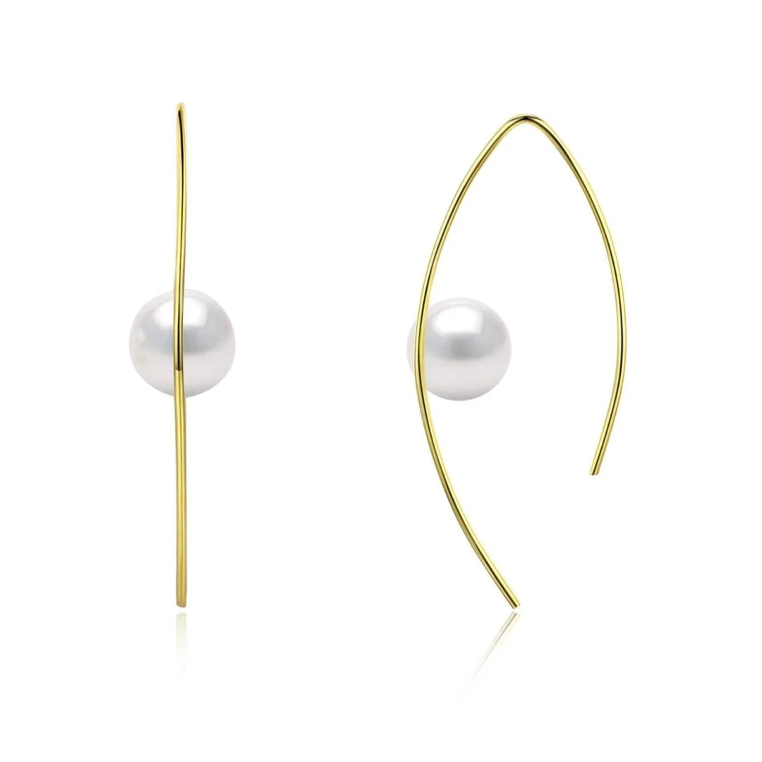 Minimalist Modern Sleek White Pearl Marquise Hoop Earrings - CHAULRI