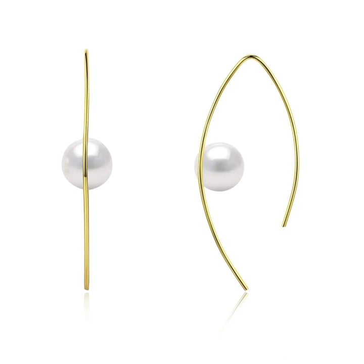 Minimalist Modern Sleek White Pearl Marquise Hoop Earrings - CHAULRI