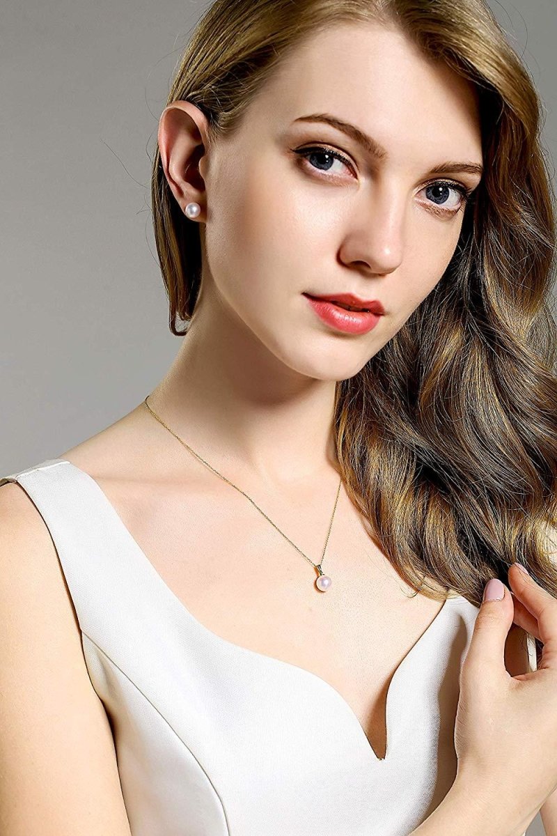 Solid Gold Genuine White Pearl Pendant Necklace - CHAULRI