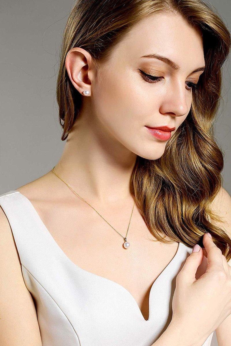 Solid Gold Genuine White Pearl Pendant Necklace - CHAULRI