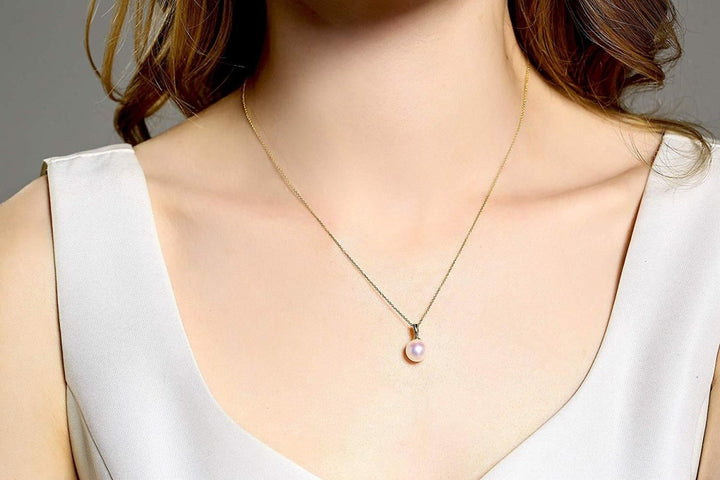 Solid Gold Genuine White Pearl Pendant Necklace - CHAULRI