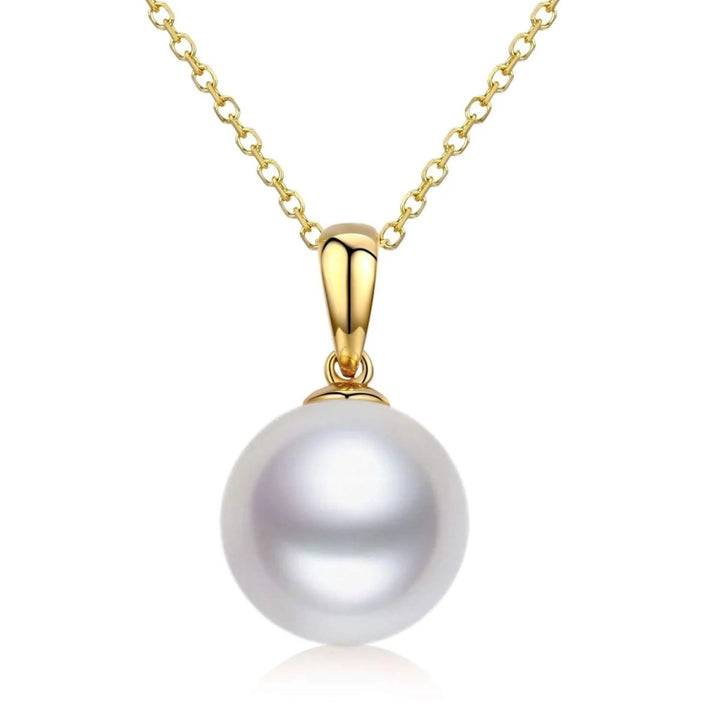 Solid Gold Genuine White Pearl Pendant Necklace - CHAULRI